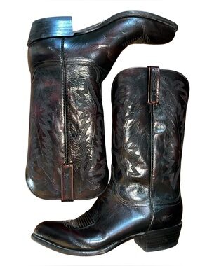 Lucchese 2000 T3302R4 Black Cherry Leather Cowboy Roper Boots 10 2E Vtg USA Made
